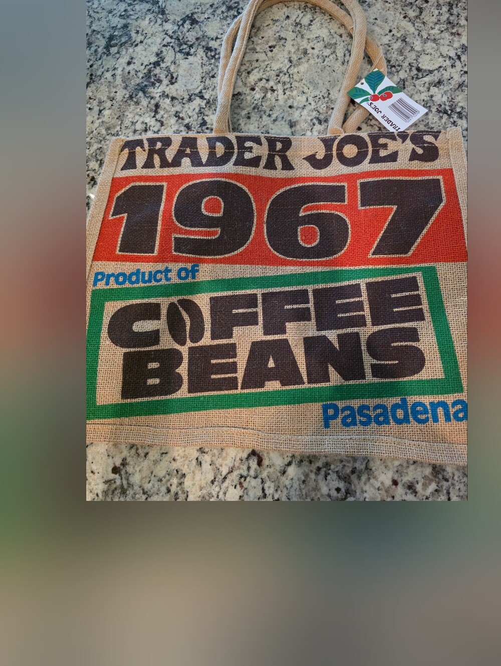 Trader Joe's 1967 JUTE Bag - Red, Green, Black